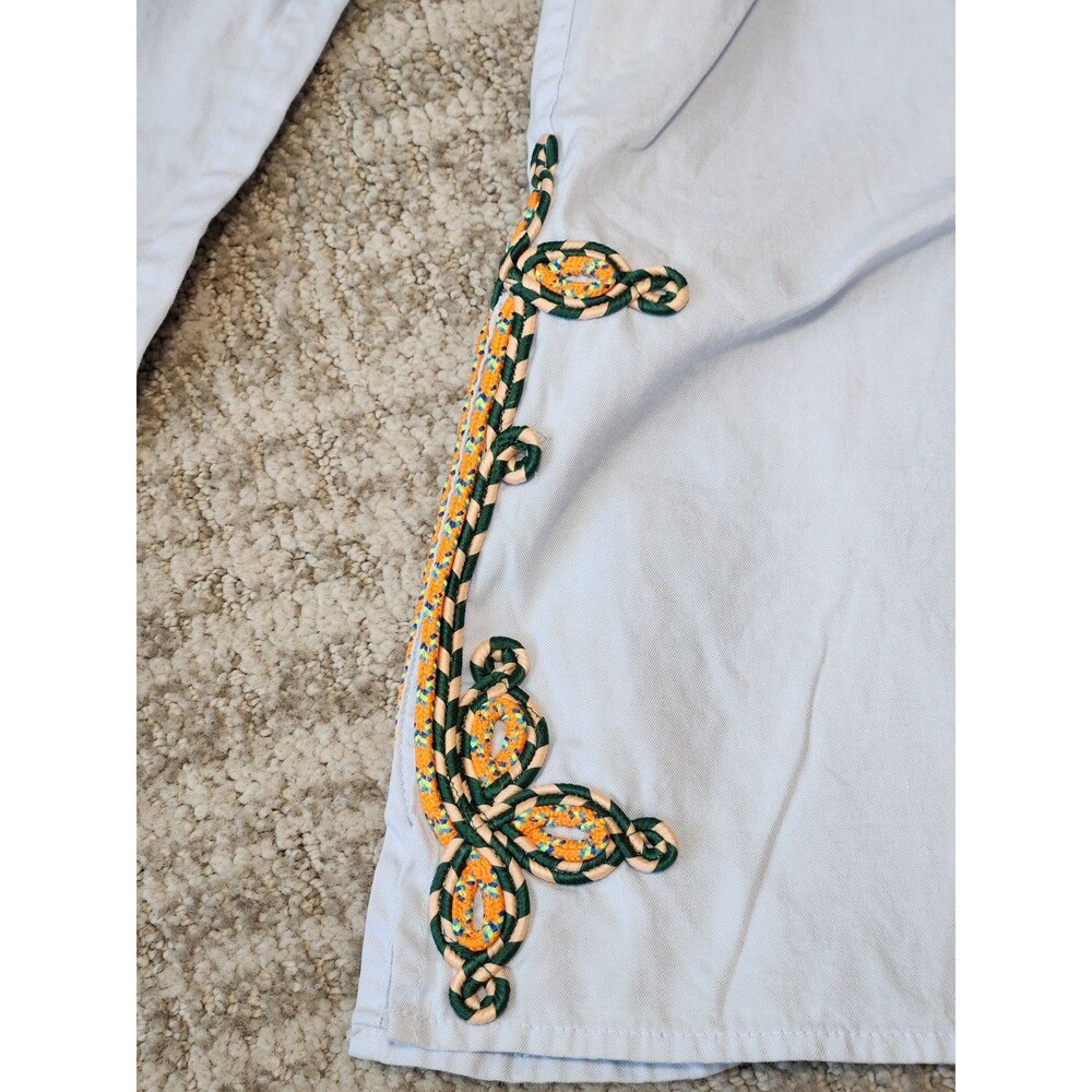 Tory Burch Light Blue Embroidered V-Neck Cotton Tunic Size 12 Boho Resort - Picture 9 of 12
